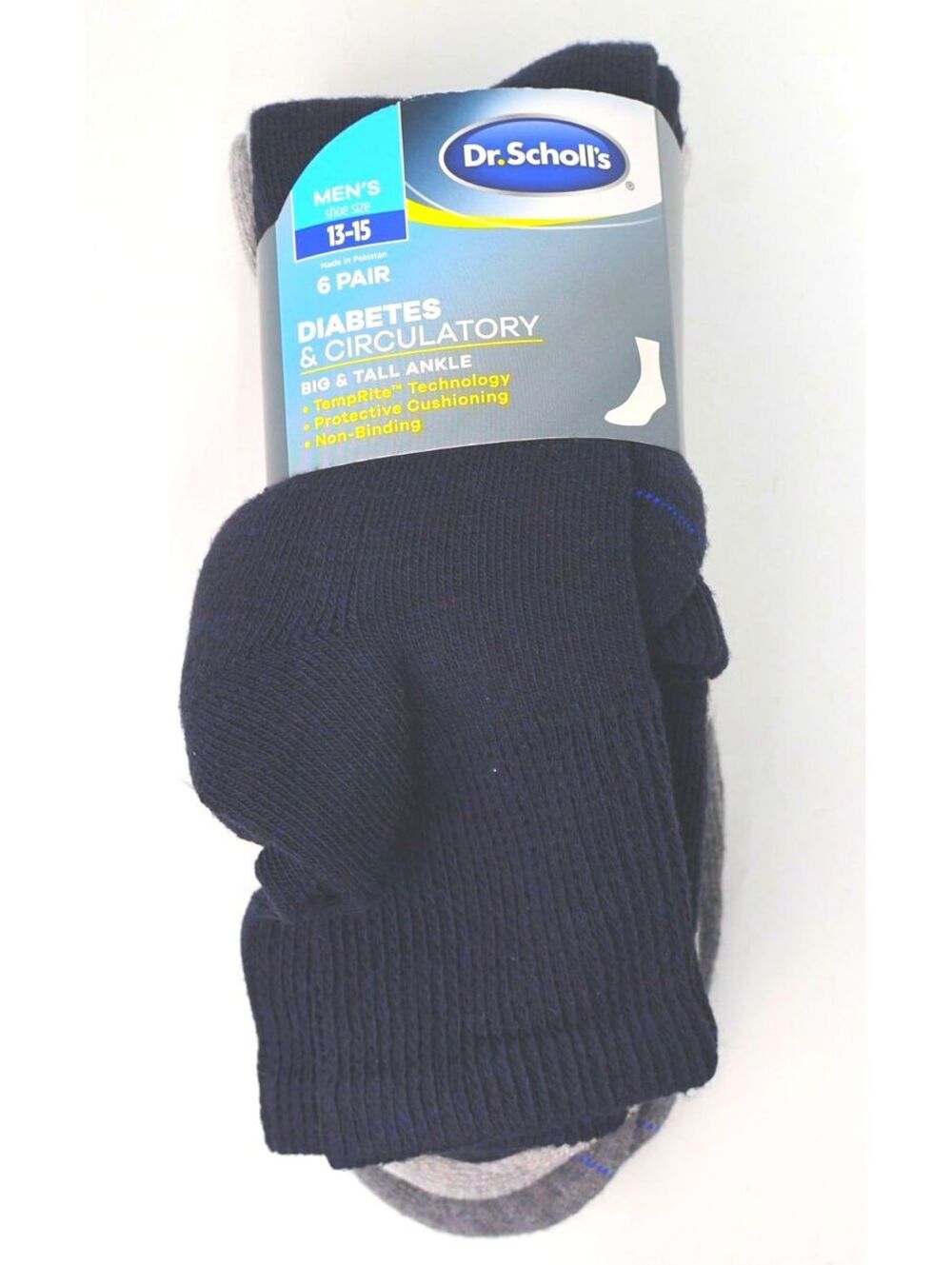 Dr. Scholl's Men's Diabetes & Circulatory Socks 6 Pair Big & Tall Ankle Size 13-